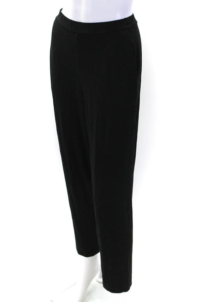 Eileen Fisher Womens Elastic Waistband High Rise Straight Leg Pants Black Medium