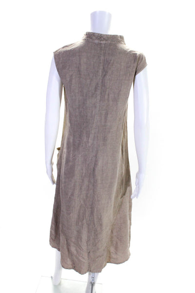 Elemente Clemente Womens Sleeveless Collared Midi Linen Dress Brown Size 0