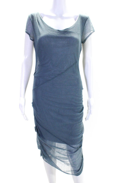 Porto Womens Sleeveless Scoop Neck Mesh Overlay Sheath Dress Gray Size 0