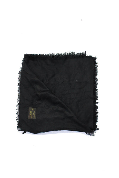 Louis Vuitton Womens Fringe Trim Monogram Square Silk Wool Scarf Black