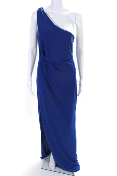 BCBGMAXAZRIA Womens Ruched One Shoulder Sleeveless Long Gown Royal Blue Size S