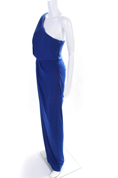 BCBGMAXAZRIA Womens Ruched One Shoulder Sleeveless Long Gown Royal Blue Size S