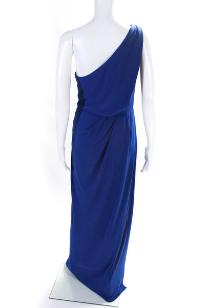 BCBGMAXAZRIA Womens Ruched One Shoulder Sleeveless Long Gown Royal Blue Size S