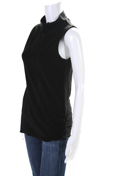 Julie Haus Womens Sleeveless Mock Neck Ruched Hem Blouse Top Black Size XS