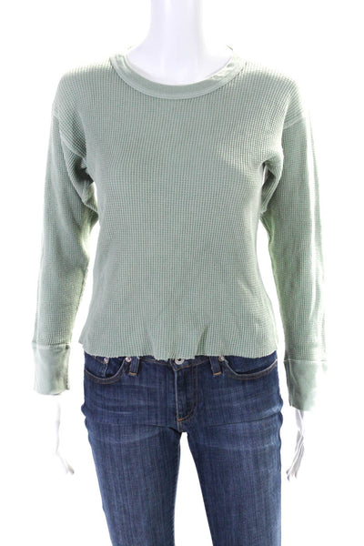 Riley Womens Cotton Waffle Knit Long Sleeve Crewneck Shirt Light Green Size XS