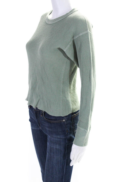 Riley Womens Cotton Waffle Knit Long Sleeve Crewneck Shirt Light Green Size XS