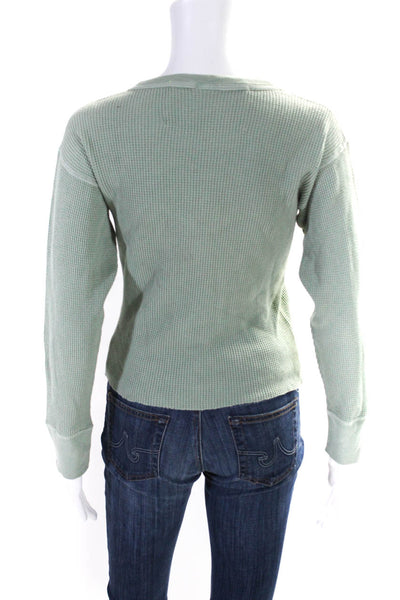 Riley Womens Cotton Waffle Knit Long Sleeve Crewneck Shirt Light Green Size XS