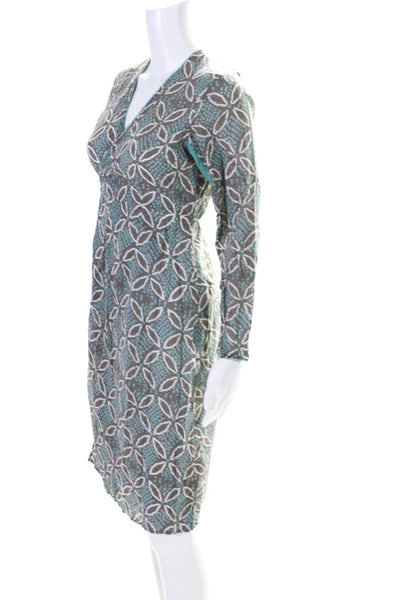 Matta Womens Abstract Print Long Sleeve V Neck Wrap Dress Gray Size Small