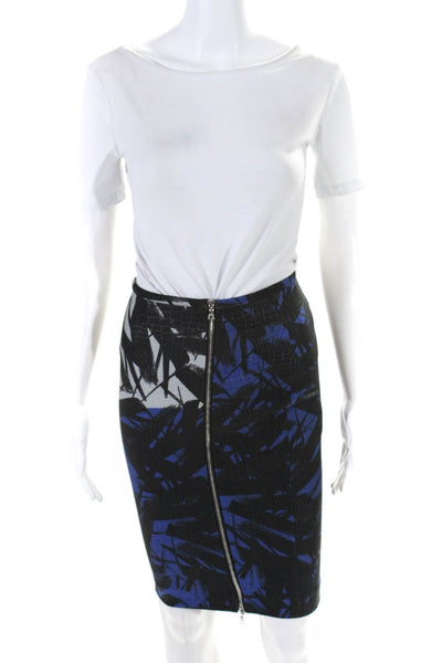 Yigal Azrouel Womens Knee Length Abstract Pencil Skirt Black Blue Gray Size 0