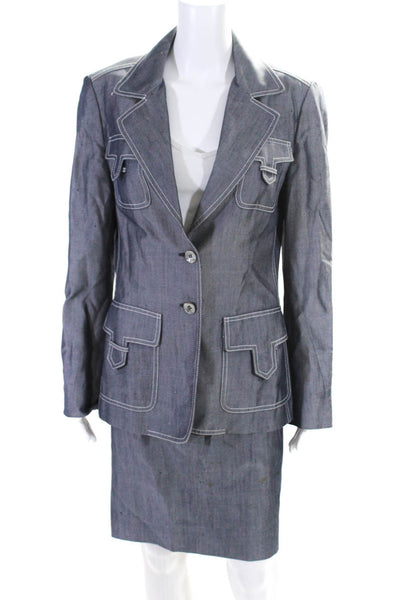 Michael Kors Womens Gray Silk Pockets Two Button Blazer Pants Suit Set Size 10 8