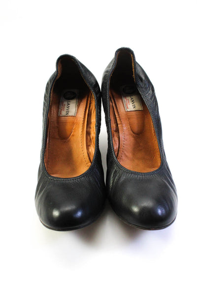 Lanvin Womens Solid Black Leather Wedge Heels Shoes Size 11