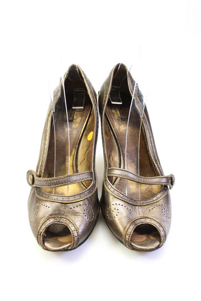 Miu Miu Womens Bronze Leather Peep Toe High Heels Pumps Shoes Size 40