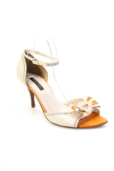 Sergio Rossi Womens White Orange Open Toe Heels D'Orsay Sandals Shoes Size 9