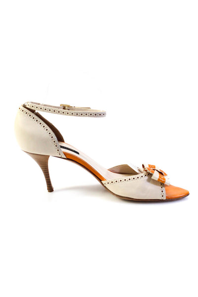Sergio Rossi Womens White Orange Open Toe Heels D'Orsay Sandals Shoes Size 9