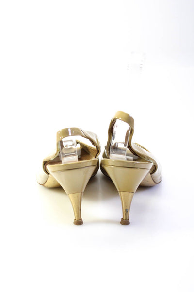 Miu Miu Womens Beige Leather Peep Toe Slingbacks Heels Shoes Size 9.5