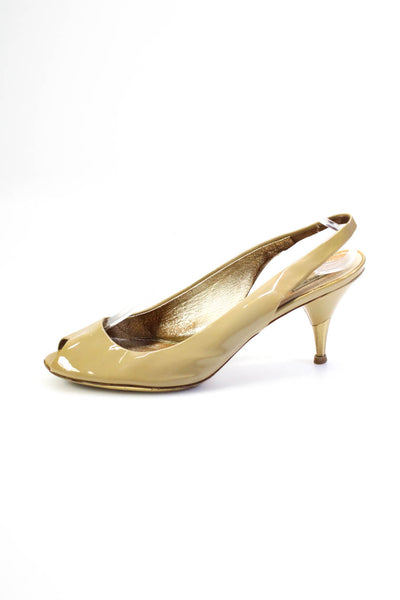 Miu Miu Womens Beige Leather Peep Toe Slingbacks Heels Shoes Size 9.5