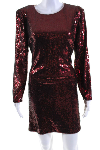 Toccin Womens Long Sleeve Sequin Tie Waist Sheath Dress Red Size 10