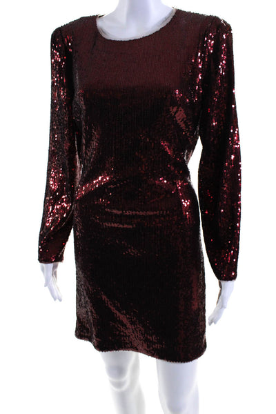 Toccin Womens Long Sleeve Sequin Tie Waist Sheath Dress Red Size 10