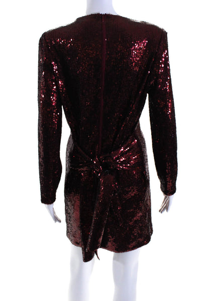 Toccin Womens Long Sleeve Sequin Tie Waist Sheath Dress Red Size 10