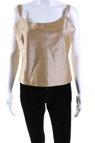 Lafayette 148 New York Womens Scoop Neck Taffeta Tank Top Blouse Beige Size 8