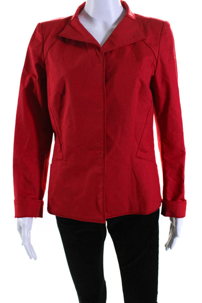 Lafayette 148 New York Womens Unlined Sateen Collared Snap Jacket Red Size 8