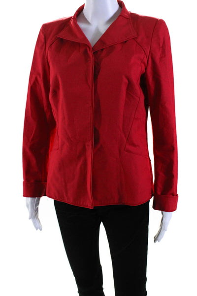 Lafayette 148 New York Womens Unlined Sateen Collared Snap Jacket Red Size 8