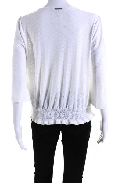 Michael Michael Kors Womens Ruched Long Sleeve Pullover Blouse Top White Size S