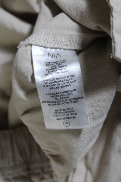 NIA Womens Cotton Textile Drawstring Hem Tapered Leg Cargo Pants Beige Size M