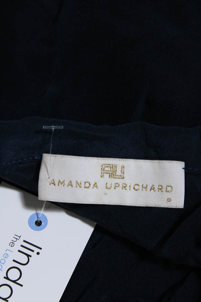 Amanda Uprichard Womens Long Sleeve Collared Blouse Silk Blue Size Small