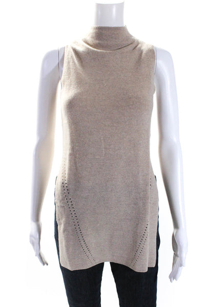 Wilfred Womens Wool Thin Knit Sleeveless Split Hem Mock Neck Top Beige Size 2XS