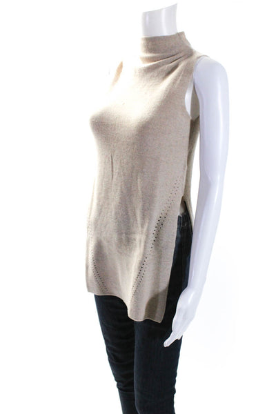 Wilfred Womens Wool Thin Knit Sleeveless Split Hem Mock Neck Top Beige Size 2XS