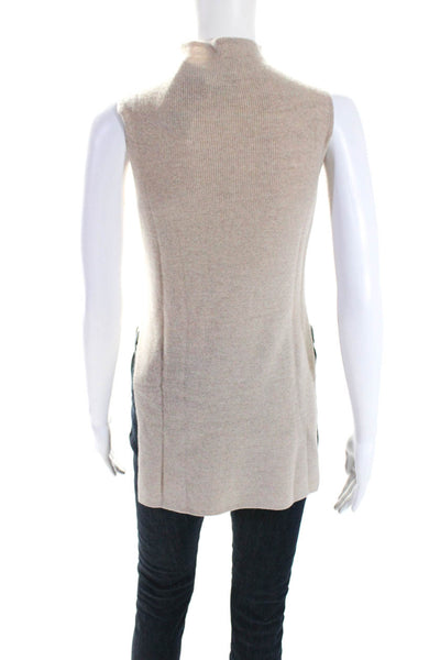 Wilfred Womens Wool Thin Knit Sleeveless Split Hem Mock Neck Top Beige Size 2XS