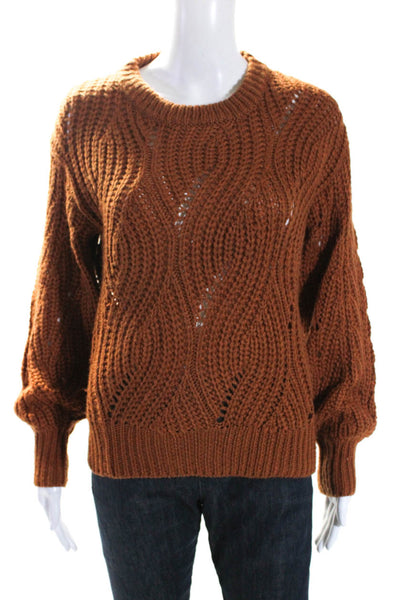 ASTR Womens Open Crochet Long Sleeve Pullover Sweater Top Light Brown Size S