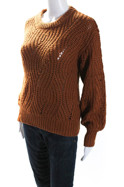 ASTR Womens Open Crochet Long Sleeve Pullover Sweater Top Light Brown Size S