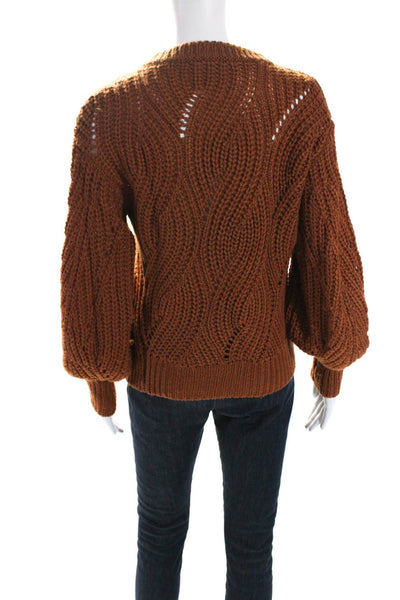 ASTR Womens Open Crochet Long Sleeve Pullover Sweater Top Light Brown Size S