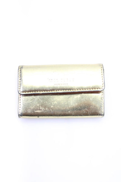 Kate Spade New York Patent Leather Metallic Snap Flap Small Card Wallet Gold 4"