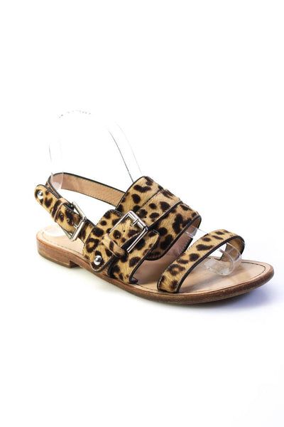 Gianvito Rossi Womens Brown Animal Print Strappy Flat Sandals Shoes Size 6.5