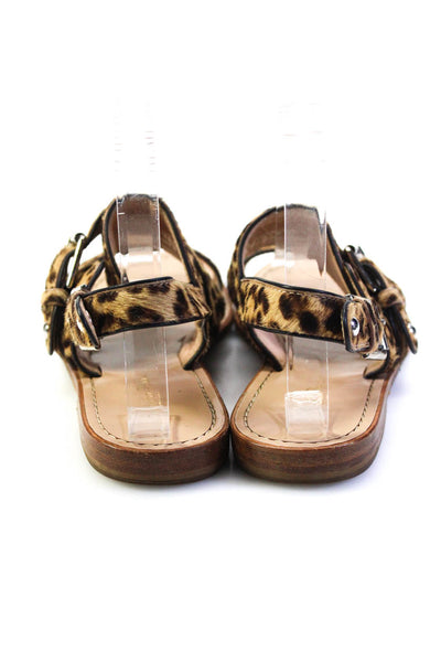 Gianvito Rossi Womens Brown Animal Print Strappy Flat Sandals Shoes Size 6.5