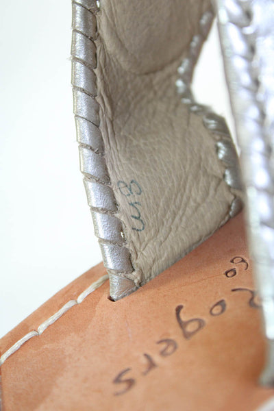 Jack Rogers Womens Metallic Leather Flat Thong Flip Flops Sandals Silver Size 8