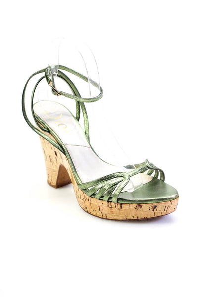 Christian Dior Womens Metallic Leather Strappy Slingback Sandals Green Size 39 9