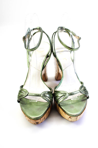 Christian Dior Womens Metallic Leather Strappy Slingback Sandals Green Size 39 9