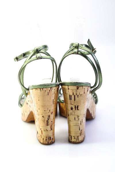 Christian Dior Womens Metallic Leather Strappy Slingback Sandals Green Size 39 9