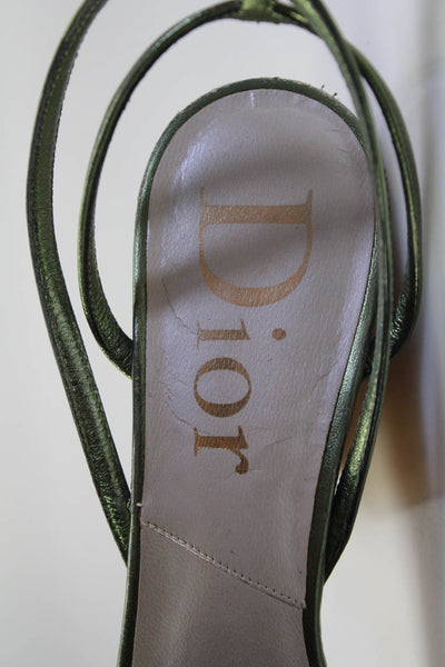 Christian Dior Womens Metallic Leather Strappy Slingback Sandals Green Size 39 9