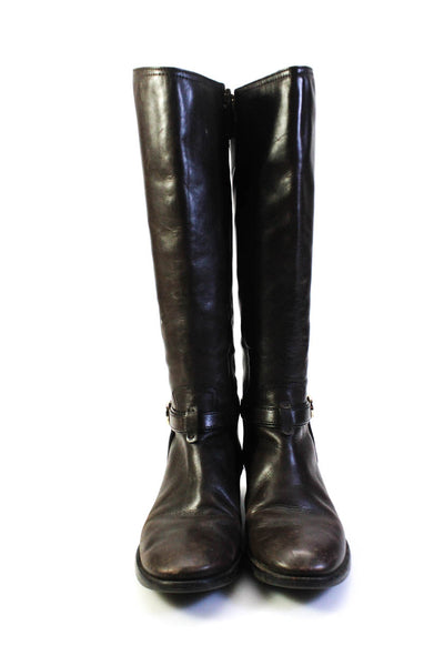 Tory Burch Womens Leather Harness Knee High Pull On Boots Dark Brown Size 8