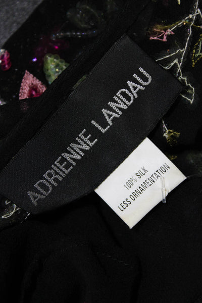 Adrienne Landau Womens Beaded Floral Embroidered Blouse Black Size One Size