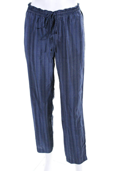 Vince Womens Silk Abstract Print Drawstring Waist Straight Leg Pants Blue Size M