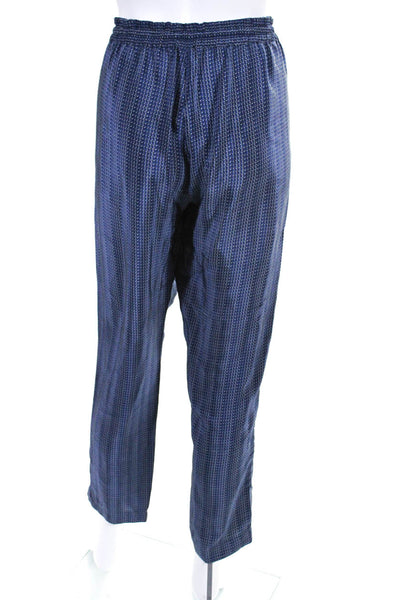 Vince Womens Silk Abstract Print Drawstring Waist Straight Leg Pants Blue Size M