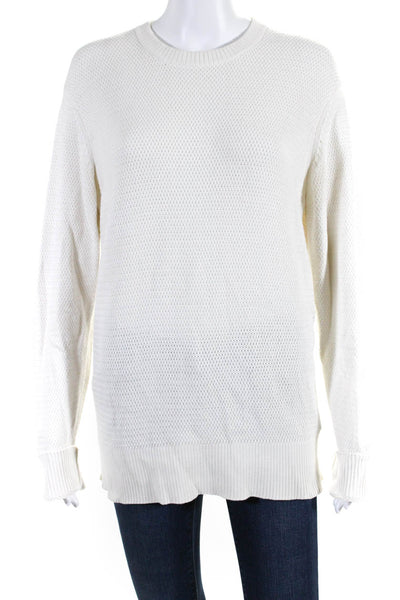 7 For All Mankind Womens Cotton Knitted Textured Round Neck Sweater White Size M