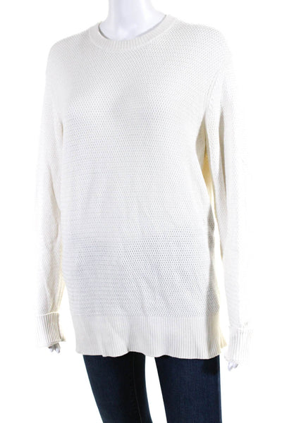 7 For All Mankind Womens Cotton Knitted Textured Round Neck Sweater White Size M