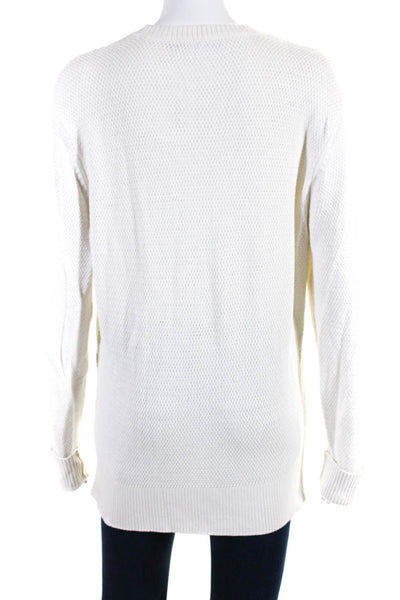 7 For All Mankind Womens Cotton Knitted Textured Round Neck Sweater White Size M